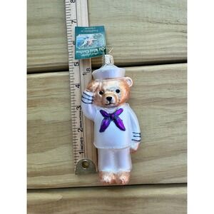 Navy Bear" Merck Family Old World Christmas Glass Blown Ornament Military Sailor